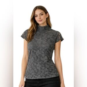 Zara Gray Floral Lace Blouse